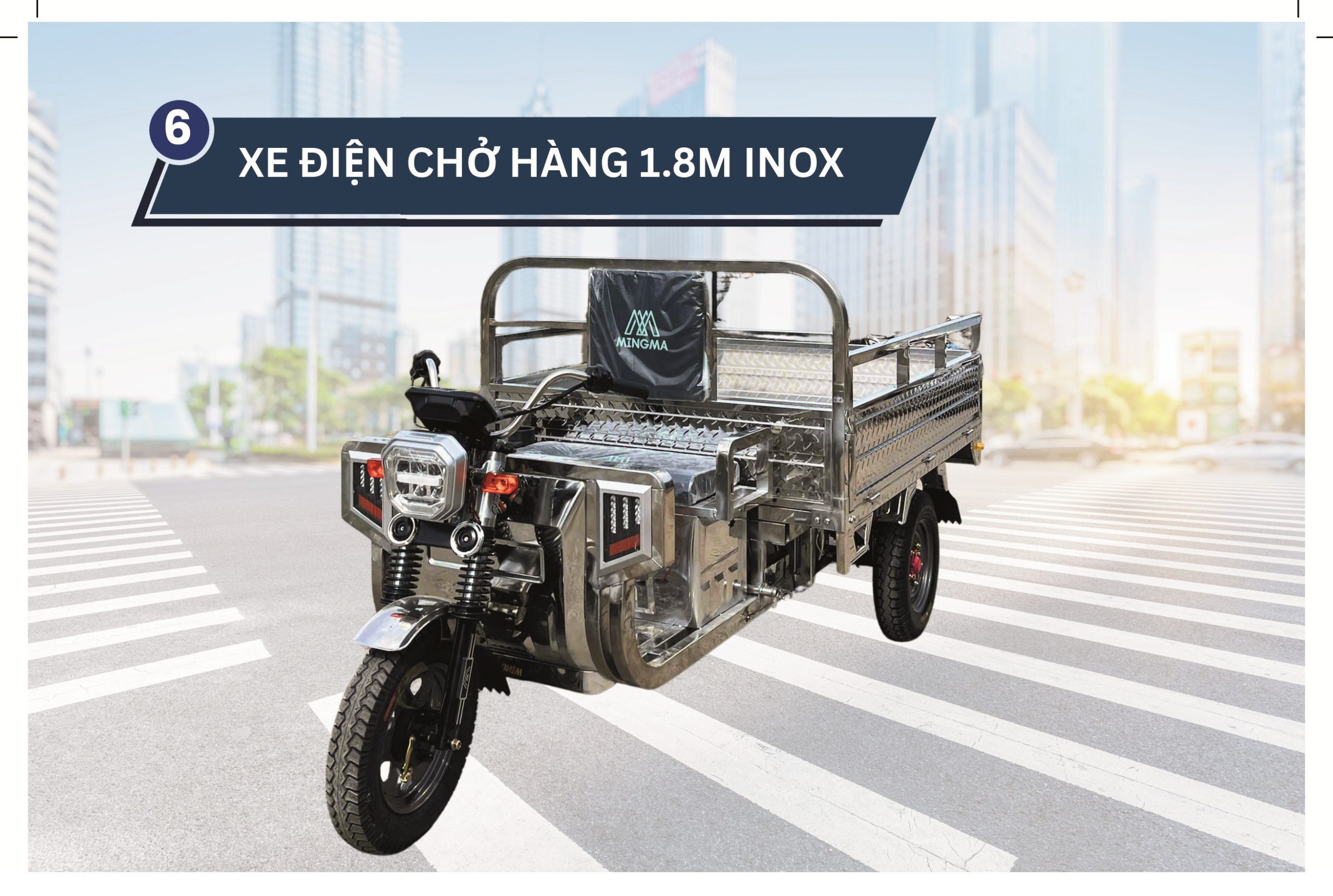 Xe Điện 3 Bánh Chở Hàng Inox 1 Tấn Động Cơ 1500W60H