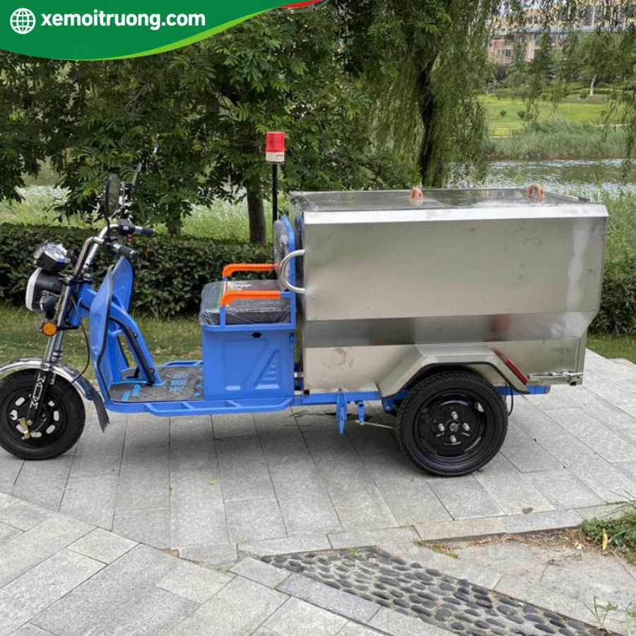 Xe Điện 3 Bánh Chở Rác 650L 800W Thùng Inox