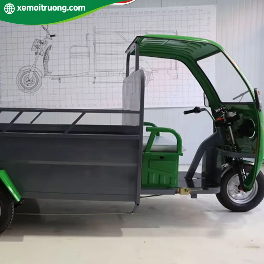 Xe Điện Chở Rác 3 Bánh Có Mái Che 100L Tải Trọng 300L 4 Xe Điện Chở Rác 3 Bánh Có Mái Che 100L Tải Trọng 300L - Ảnh 4