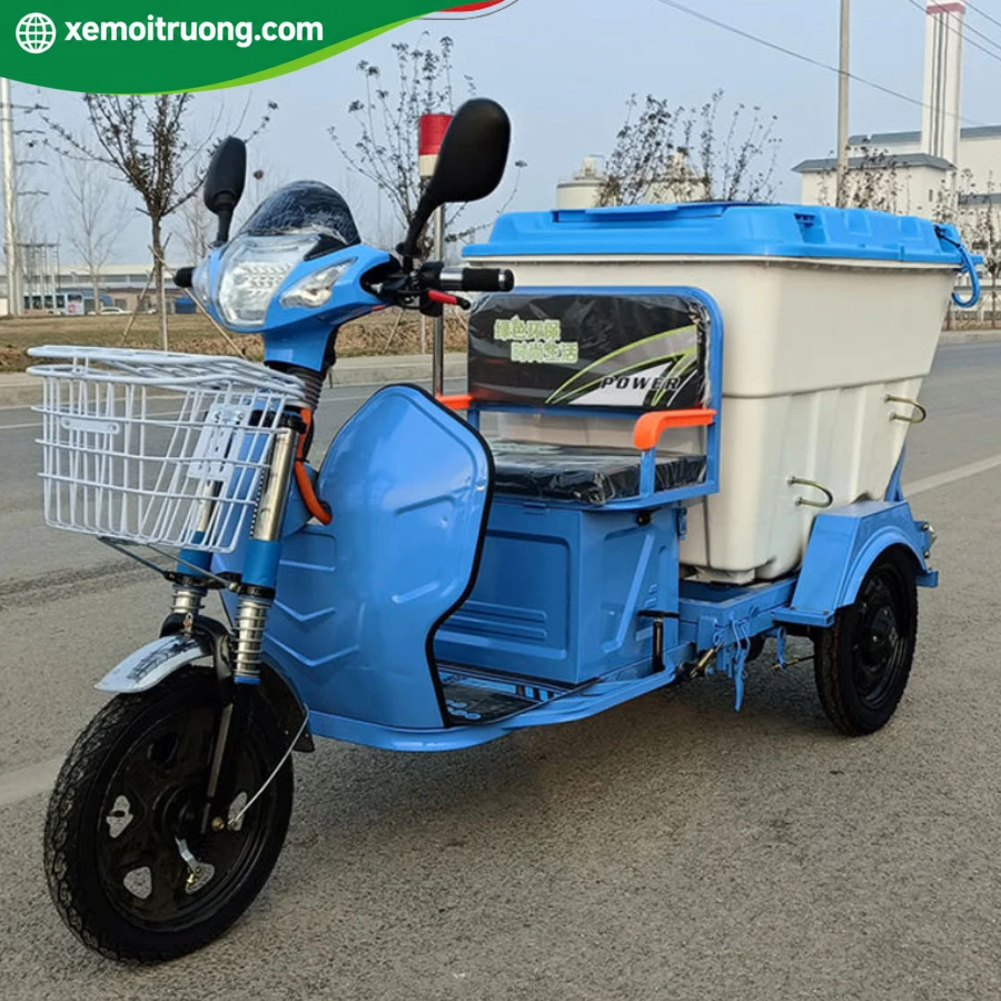 Xe Điện 3 Bánh Chở Rác Môi Trường 800W Thùng Nhựa