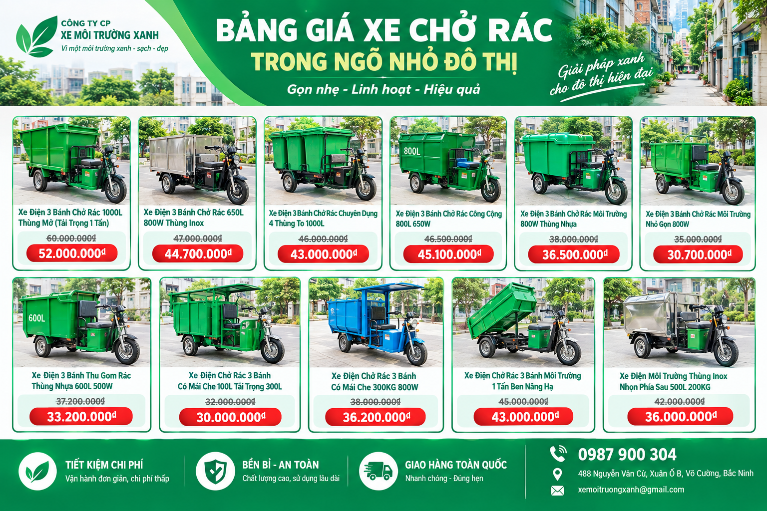 Giá bán xe điện thu gom rác trong ngõ nhỏ 1 Bảng giá chi tiết xe thu gom rác trong ngõ